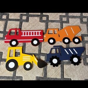 Large Wooden Construction Trucks Wall Hanging Decor For Boys Bedroom or Nursery